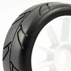 Fastrax 1:8 Buggy Cut Slick Tyres Mounted On White Split Spoke Wheels (2)