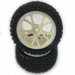 Fastrax 1:10 Cuboid Buggy Rear Tyres Mounted On White 10 Spoke Wheels (2)