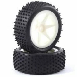 Fastrax 1:10 LP Stub Front Buggy Tyres Pre Mounted On White 12mm Hex Spoked Wheels (2)