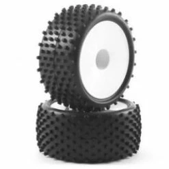 Fastrax 1:10 LP Stub Rear Buggy Tyres Pre Mounted On White 12mm Hex Wheels (2)