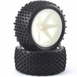 Fastrax 1:10 LP Stub Rear Buggy Tyres Pre Mounted On White 12mm Hex Sppoked Wheels (2)