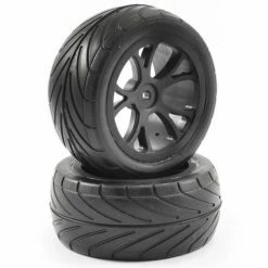 Fastrax 1/10th Pre Glued Buggy Tyres - 12mm Hex Black - Arrow Pattern - Rear (2)