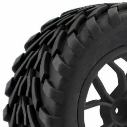 Fastrax 1:10 Mega-V Truck Tyres Mounted On 12 Spoke Black 12mm Hex Wheels (2)