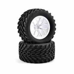Fastrax 1:10 Mega-V Truck Tyres Mounted On 12 Spoke White 12mm Hex Wheels (2)