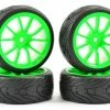 Fastrax 1:10 Street Treaded Tyres On 10 Spoke Neon Green Wheels (4)