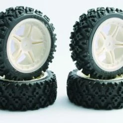Fastrax Rally Block Tyres Pre Glued On 1:10 Touring Car White Wheels (4)