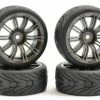 Fastrax 1:10 Street Treaded Tyres On 20 Spoke Gun Metal Wheels (4)