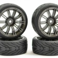 Fastrax 1:10 Street Treaded Tyres On 20 Spoke Gun Metal Wheels (4)
