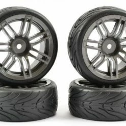 Fastrax 1:10 Street Treaded Tyres On 14 Spoke Gun Metal Wheels (4)