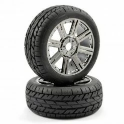 Fastrax 1:8 Eagle Road Tread Tyres Mounted On Black Chrome Wheels (2) 6 Fastrax 1:8 Eagle Road Tread Tyres Mounted On Black Chrome Wheels (2) -Fastrax Sales Shop FAST1015BC 1