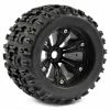 Fastrax Jigsaw 1:8 MT Tyres Mounted On Spoked Black Half Inch Offset Wheels (2)