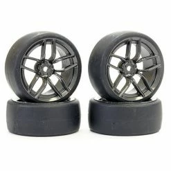 Fastrax Drift D1 Tyres Mounted On 3mm Offset 10 Spoke Graphite Wheels (4)